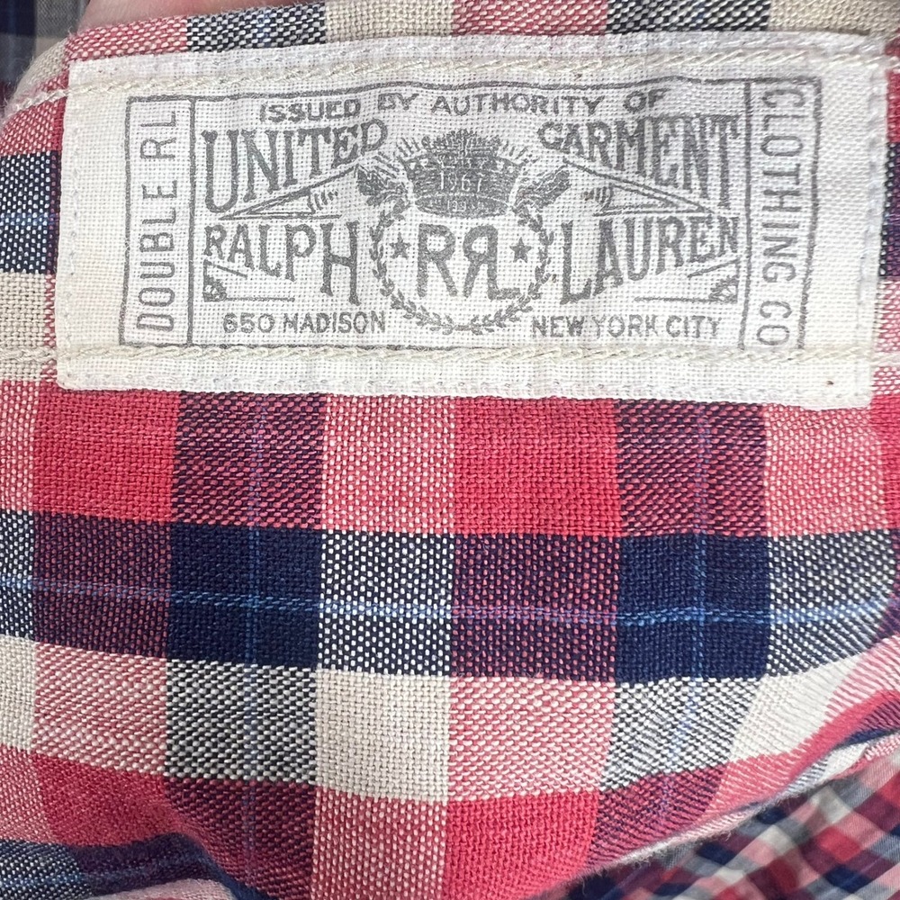 Double RL RRL Western Shirt Mens M Red Plaid Pearl Snap Long Sleeve Cotton EUC - Picture 7 of 10